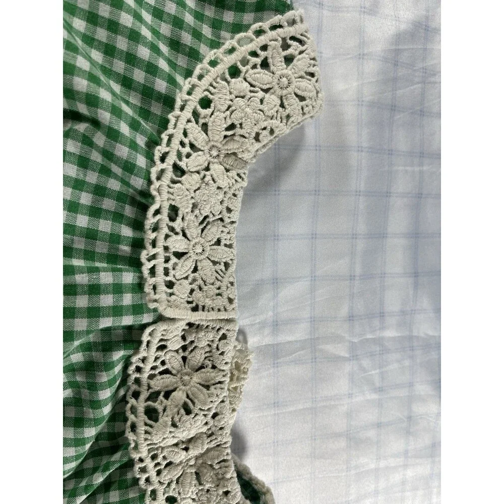 Vintage-Style Green Gingham Crochet Lace Collar House Dress - Size L/XL - Picture 9 of 16